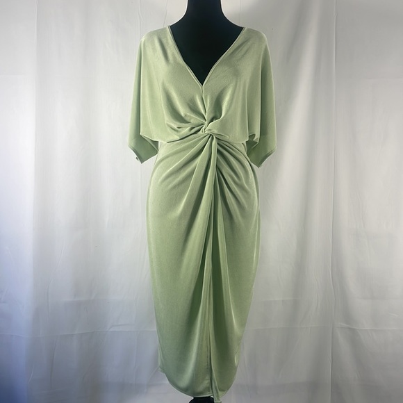 Light Green,Twist Front Batwing Sleeve Split Thigh Midi Dress Dress,large - Picture 8 of 8